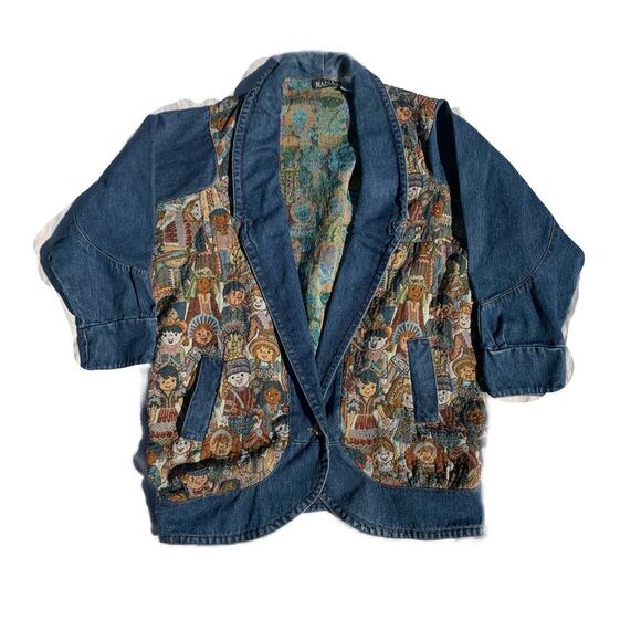 90s Children of The World Tapestry Denim jacket it’s a small world XL - Picture 1 of 10